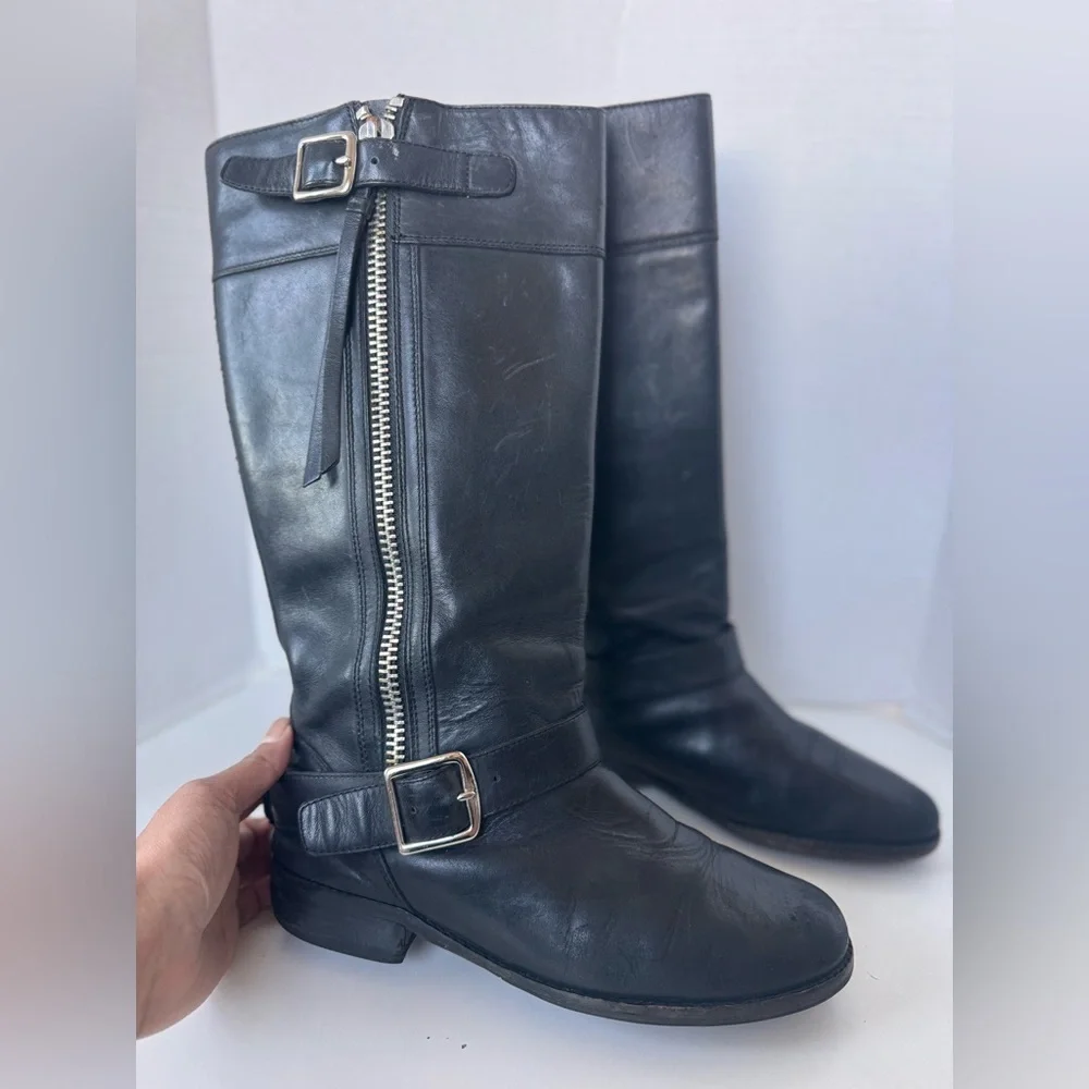 Coach Winslow Black Leather Biker Moto Zip Boots Women Size 7.5